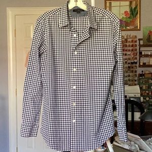 J Crew cotton navy white checkered shirt.
